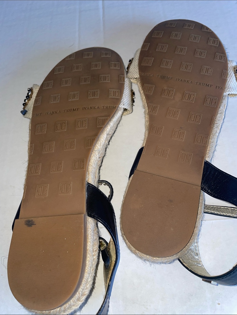 Ivanka Trump Black & Natural Beaded Espadrille Sandals - Women Size 10 - Picture 4 of 7
